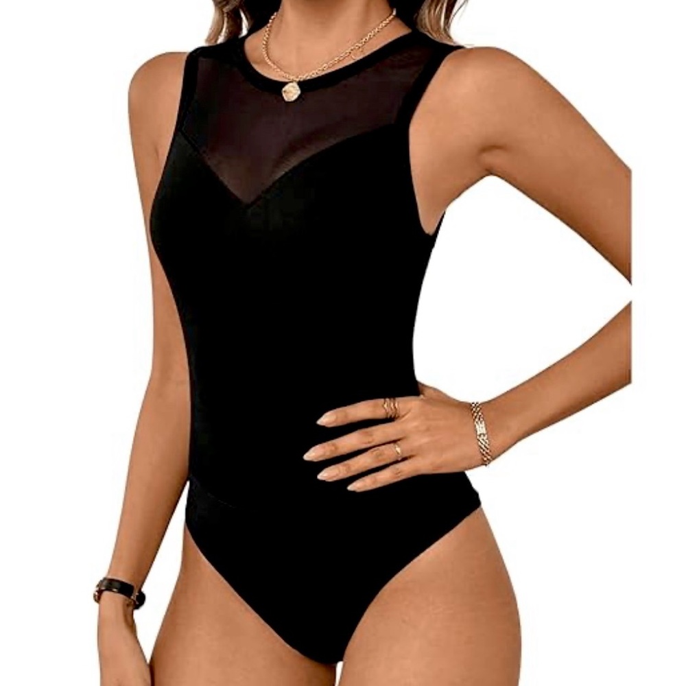 Black Mesh Bodysuit Leotard (Fits M-XL)